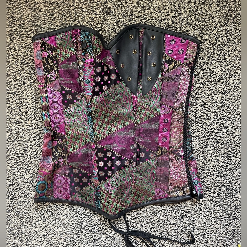 Charmian Glamorous Patchwork Corset Purple Black Women’s Large lace Up (J)